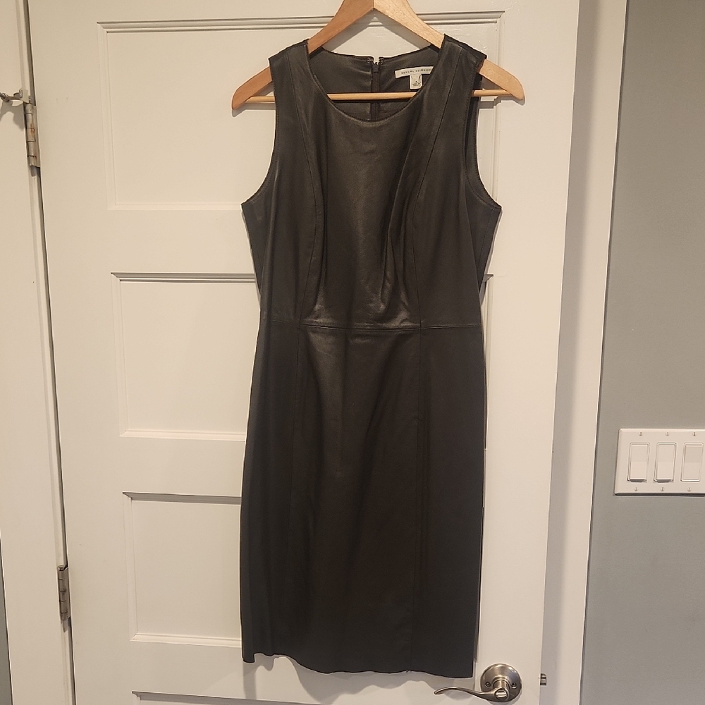 Banana Republic Chocolate Brown Leathet  Midi Dress Sz 4